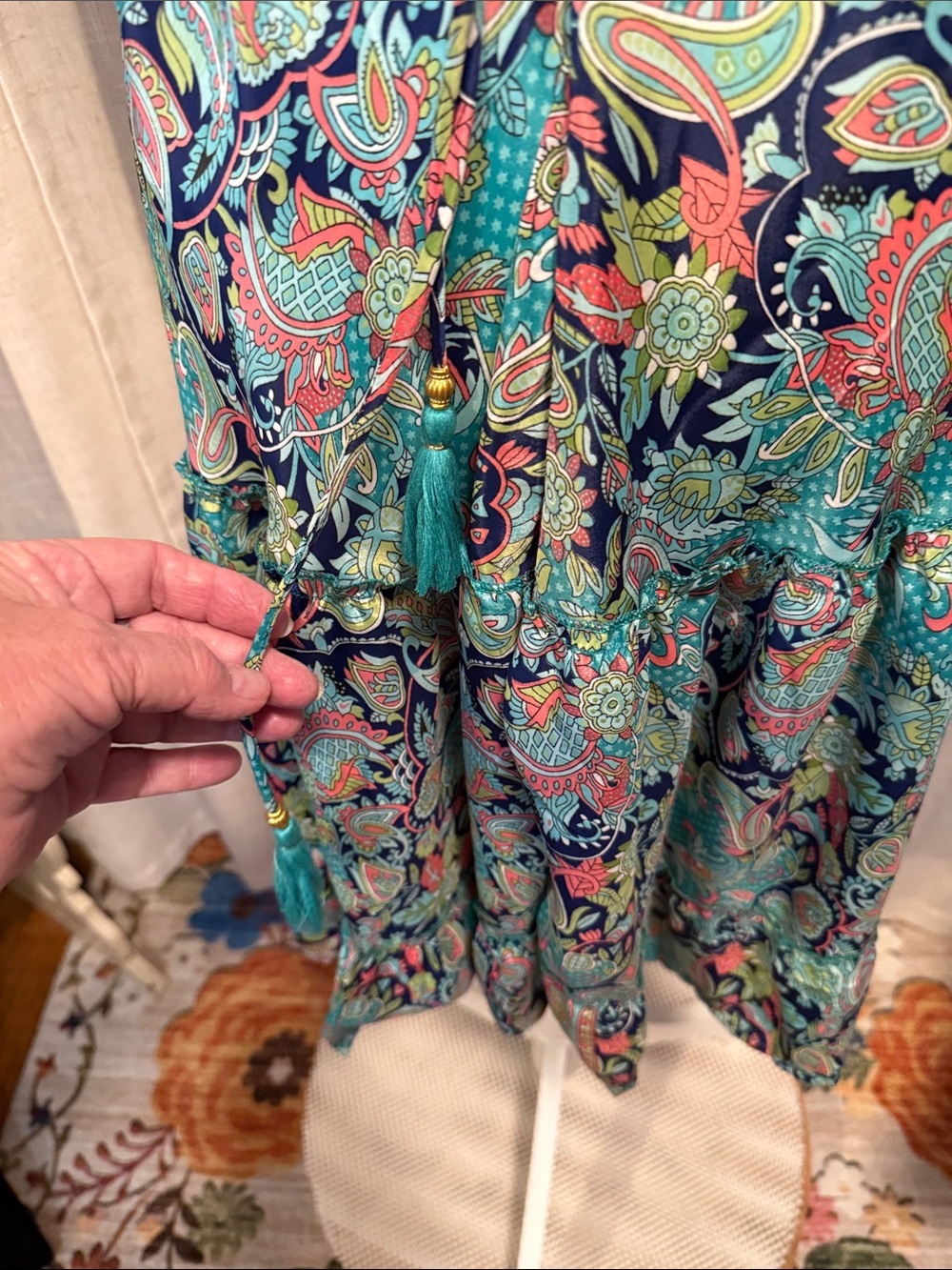 NWT - Zury Silk Blend Paisley Halter Dress Tassel Tie Open Back Boho Resort - Picture 7 of 12